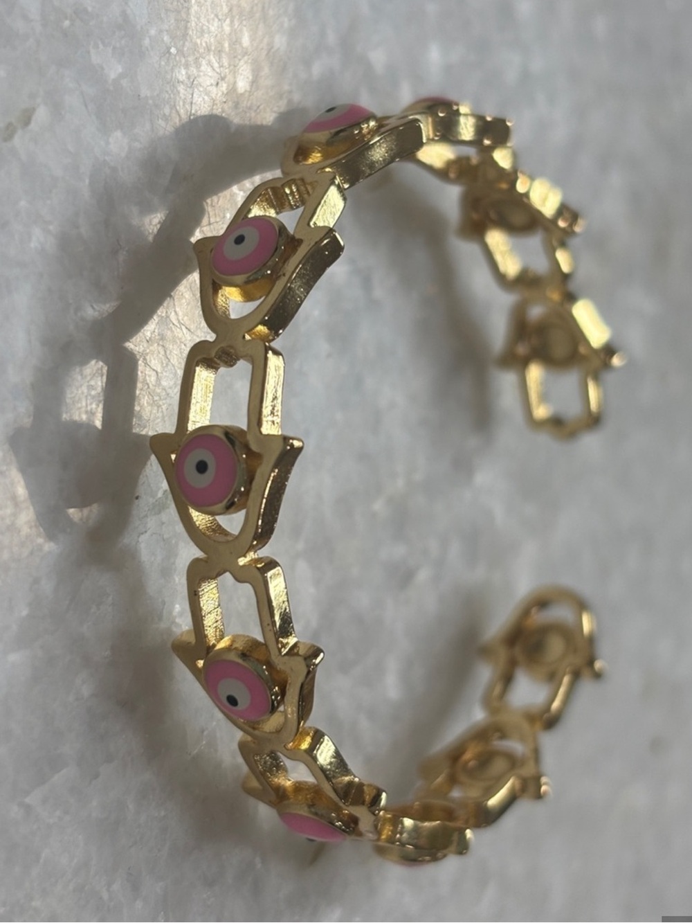 Gold-Tone Bracelet with Pink Evil Eye Links